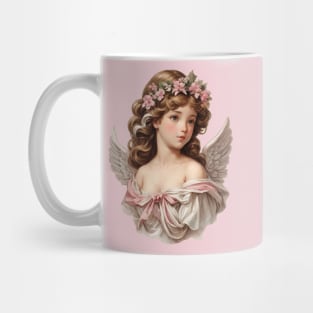 Vintage Pink Girl Christmas Angel with Roses Mug